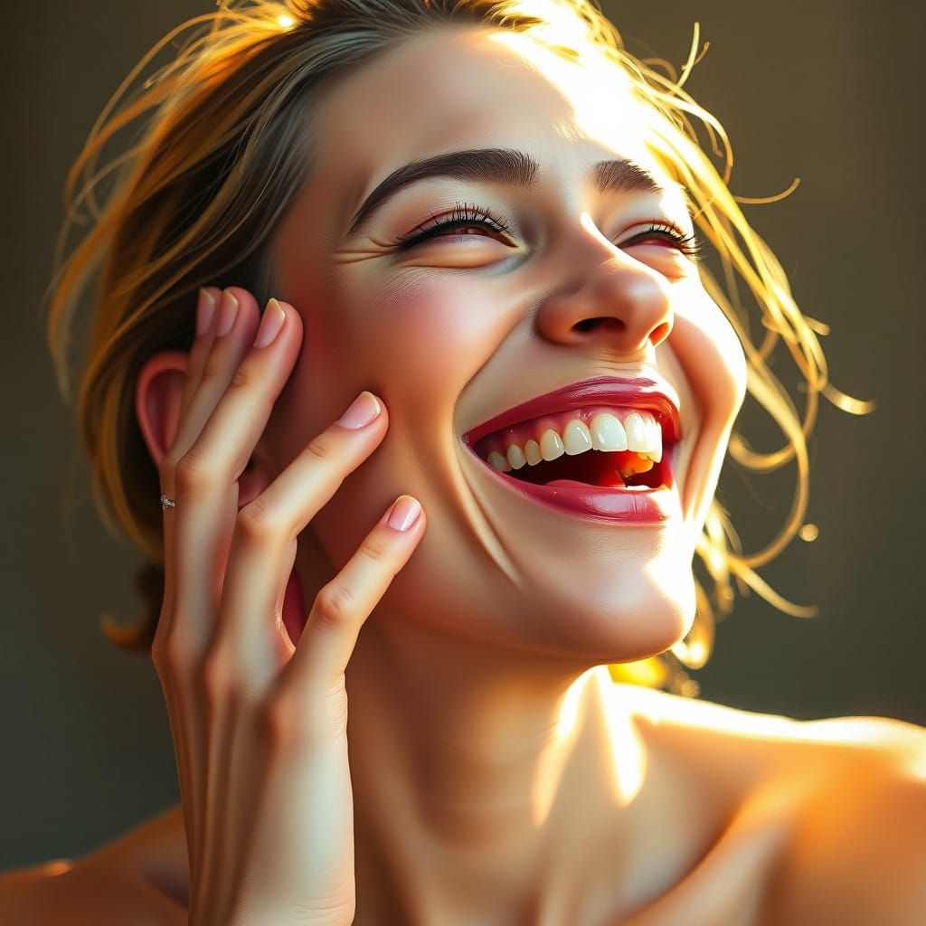 Joyful Woman Radiates Happiness in Whimsical Style