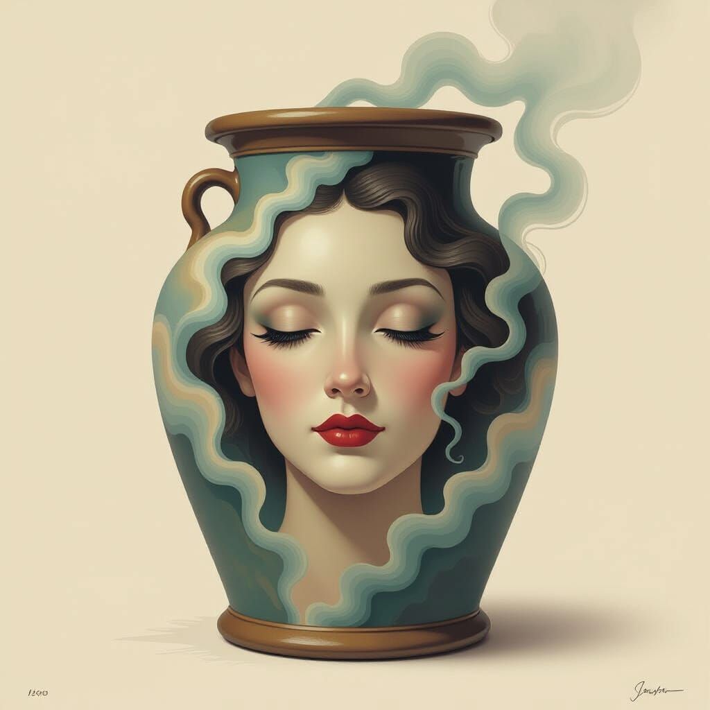 Ethereal Smoke Face in Jar, Gothic Surrealism