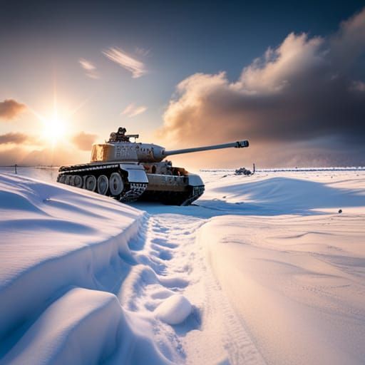 German Tiger Tank on Snowy Battlefield