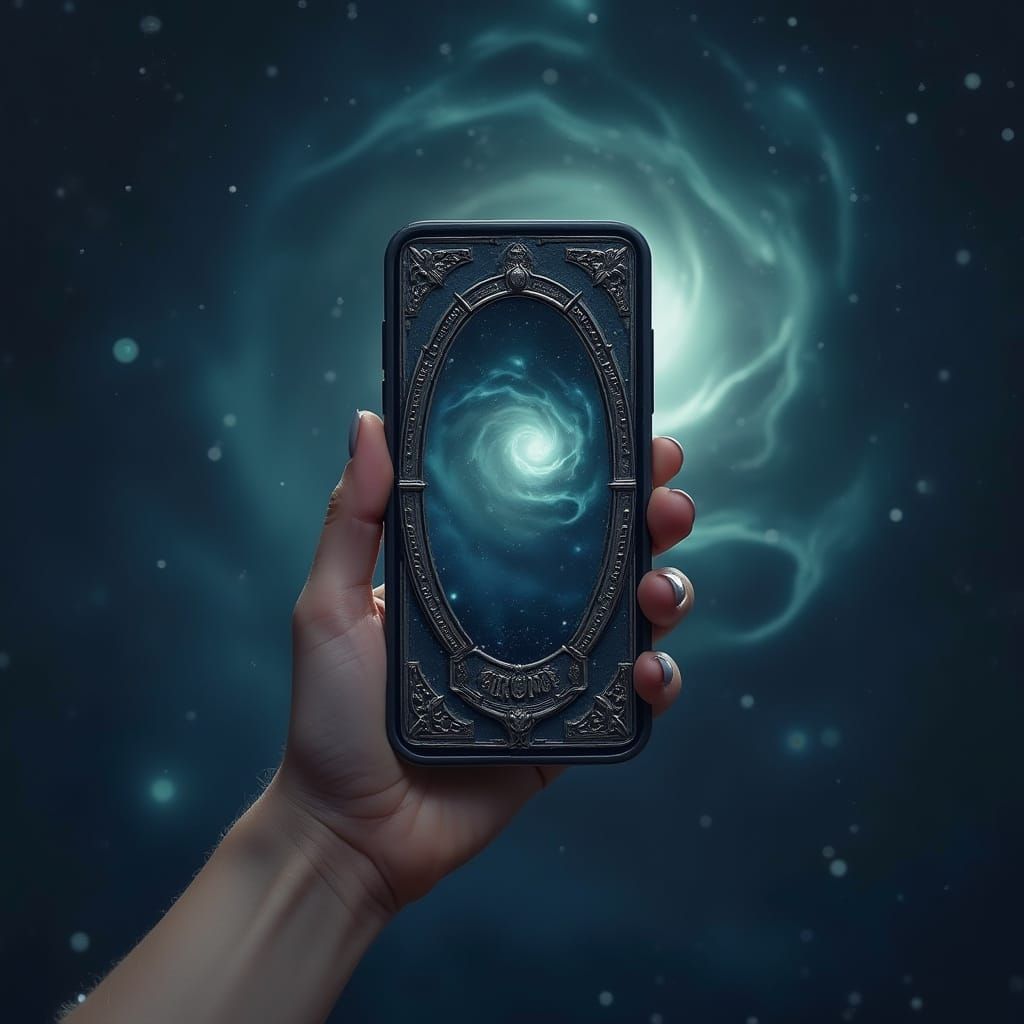 Mystical Mobile Interface Mockup in Cyberpunk Aesthetic