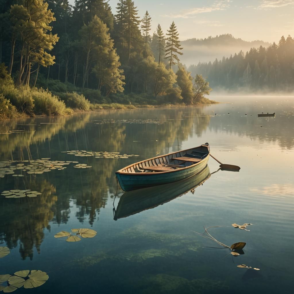 Tranquil Rowboat on Calm Water: Matte Painting