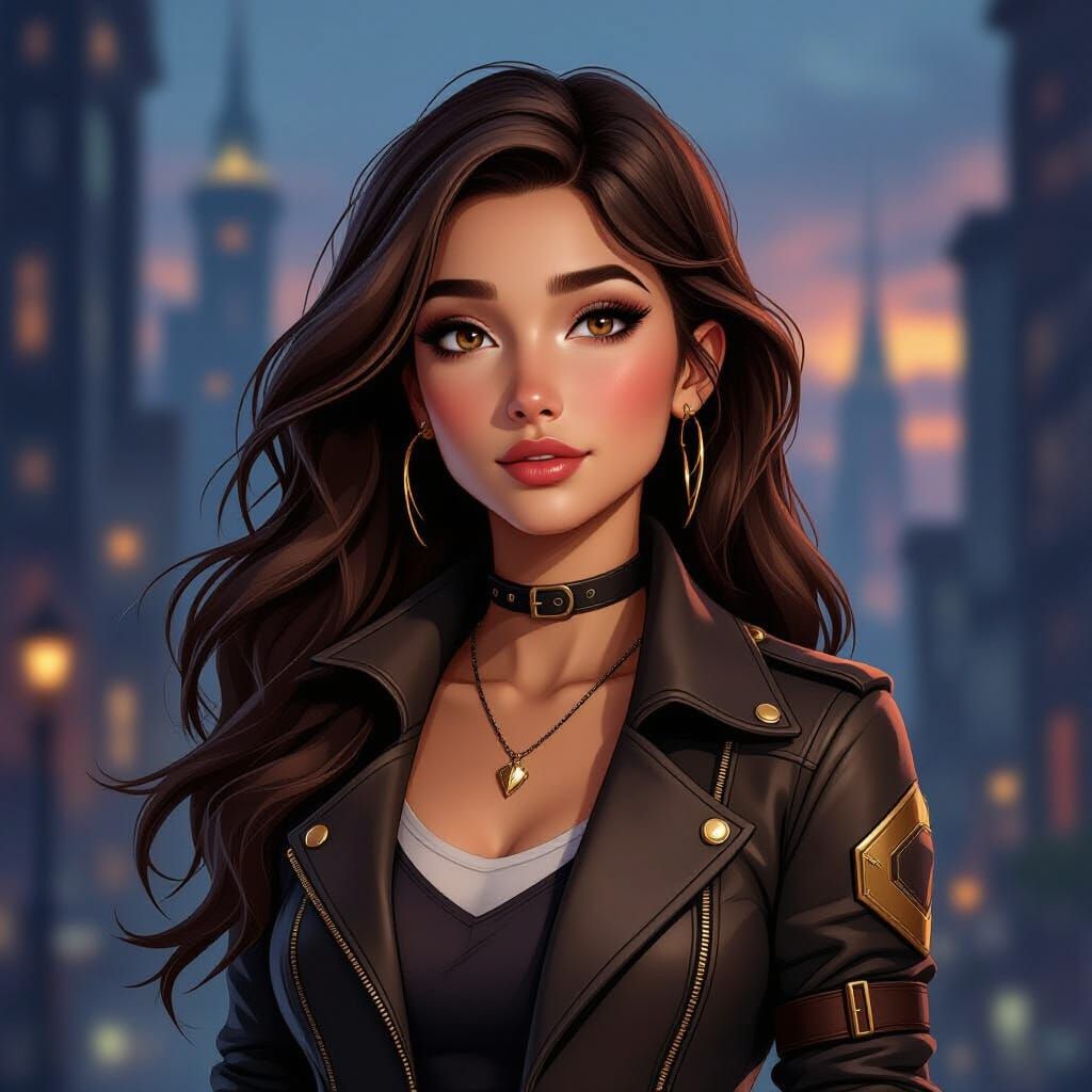 Arcane Style Portrait of a Young Woman in Futuristic City