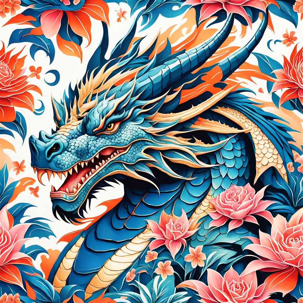 Dragon Adorned with Flowers