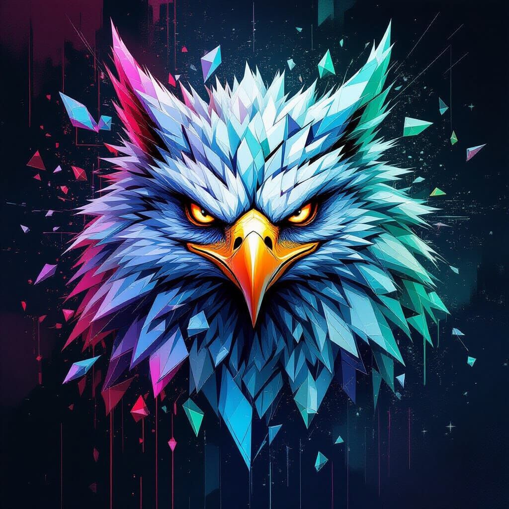 Majestic Griffin Portrait in Glitch Art Style