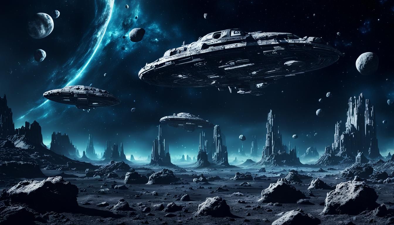 Spaceship Graveyard in Deep Space with Nebulae