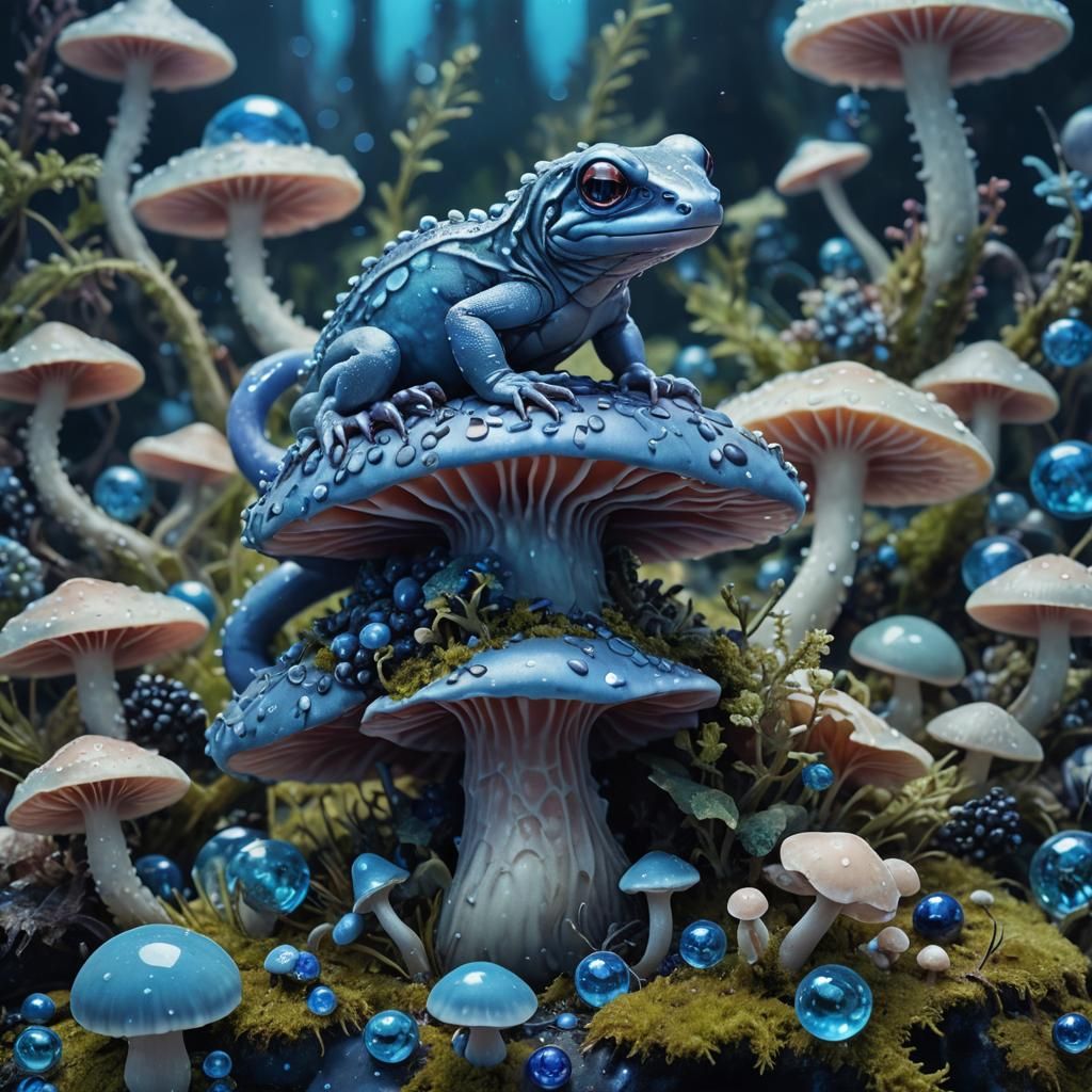 Blue Salamander in a Neon Surrealist Dreamscape