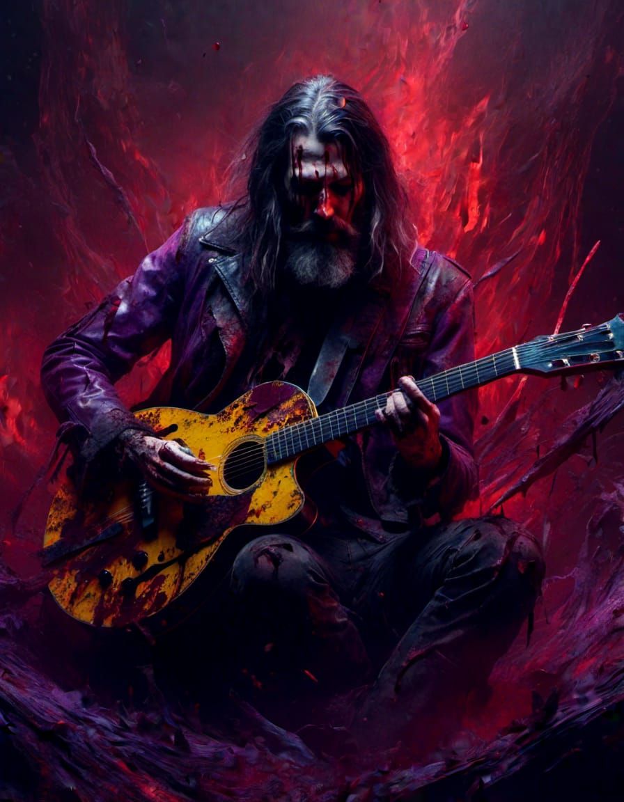 Bloody Guitarist in Dark Fantasy Style