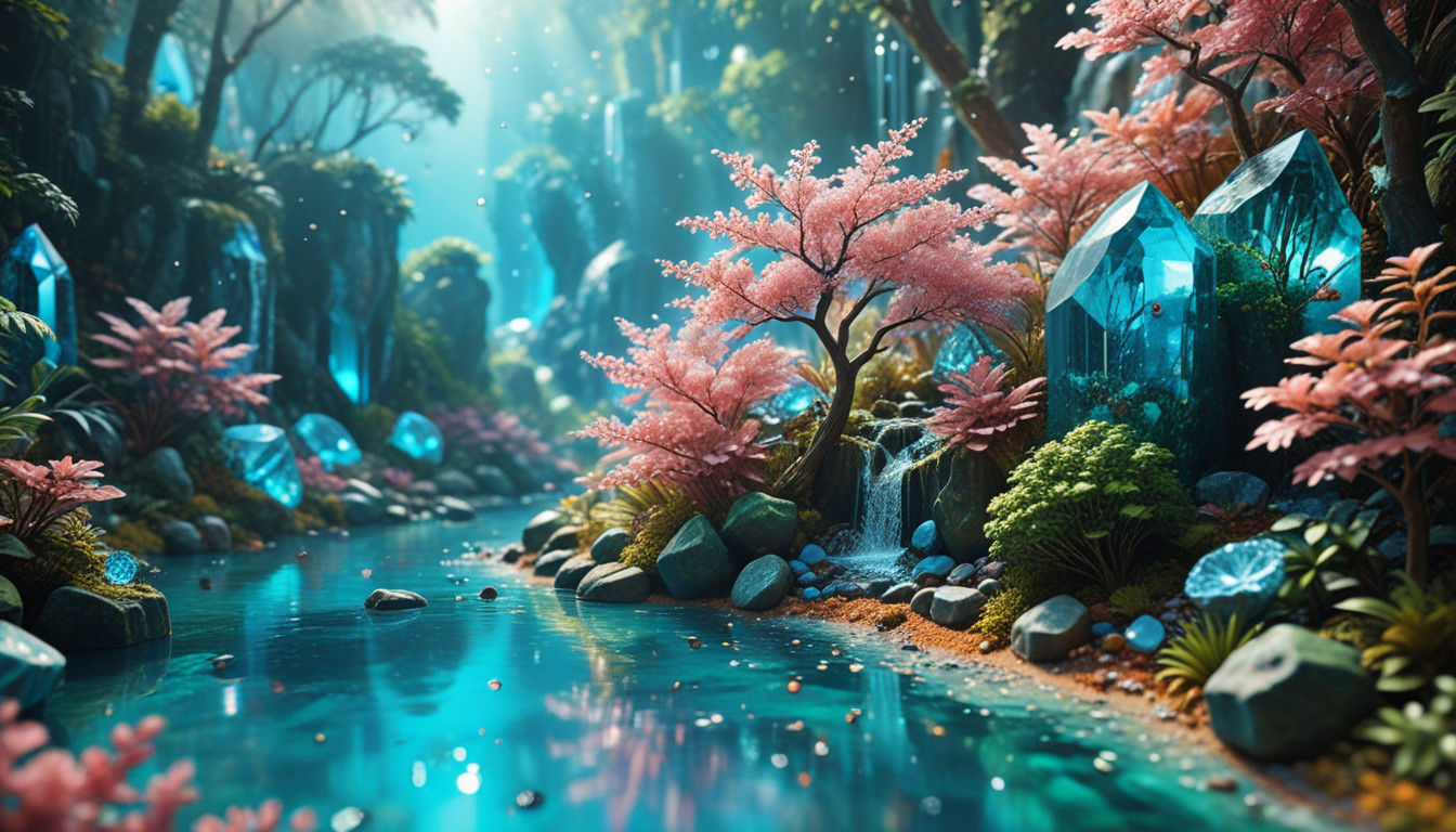 Surreal Beachside Paradise Made from Vibrant Gemstones in Dr...