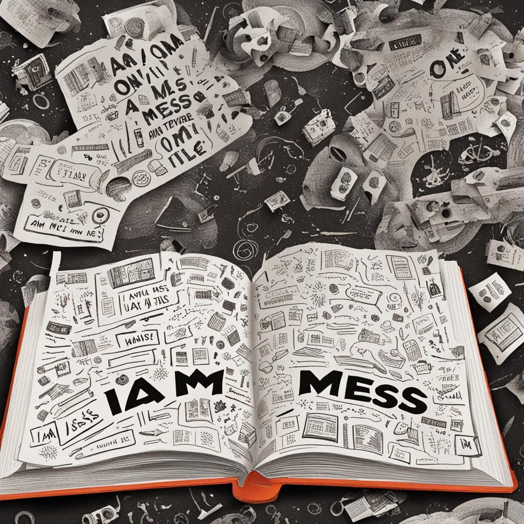 a withe book with onlly one word that is "i am a mess"