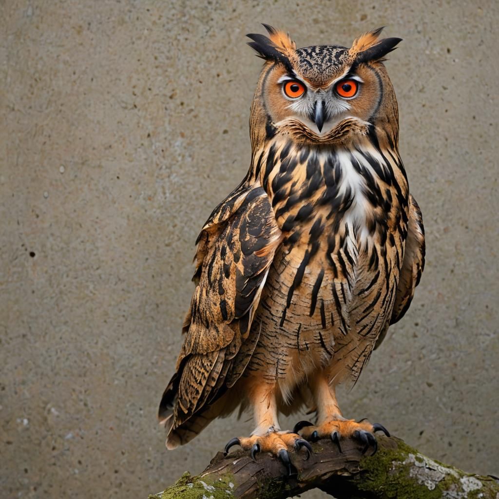 Smiling European Eagle Owl Portrait