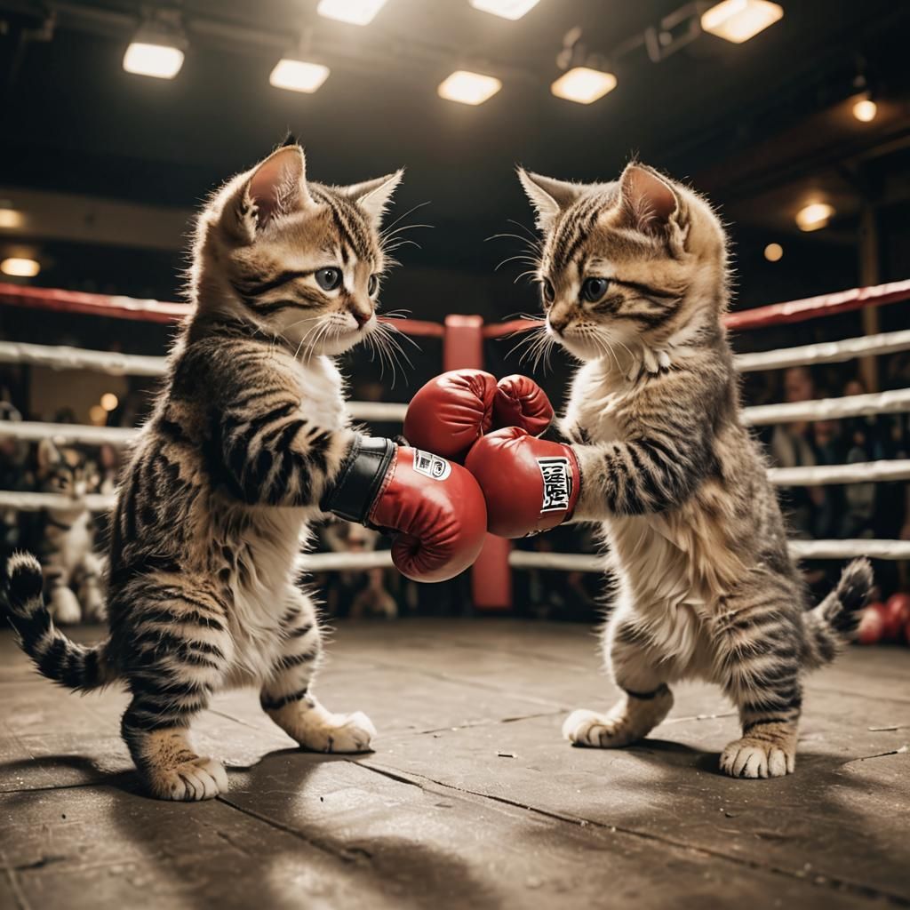 Kittens Boxing in a Ring with Gloves