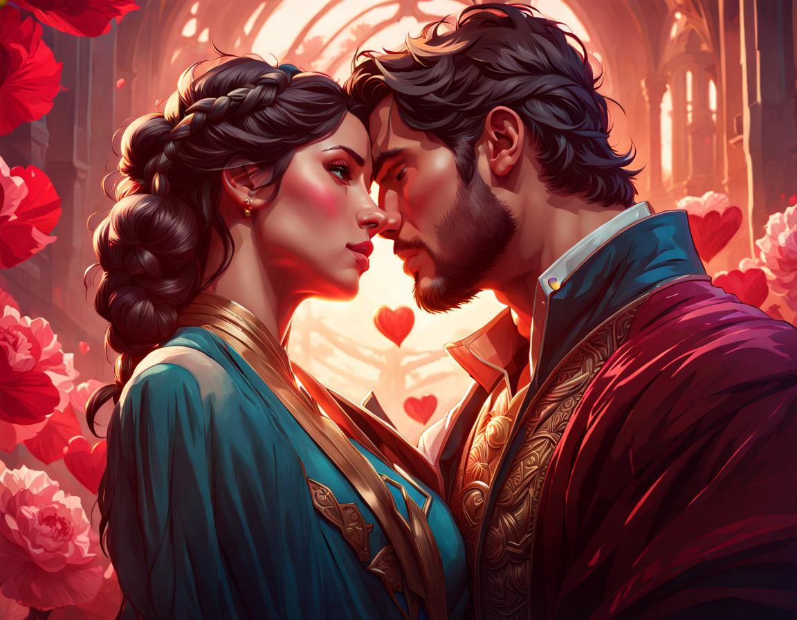 Loving Couple Portrait in Art Nouveau Style