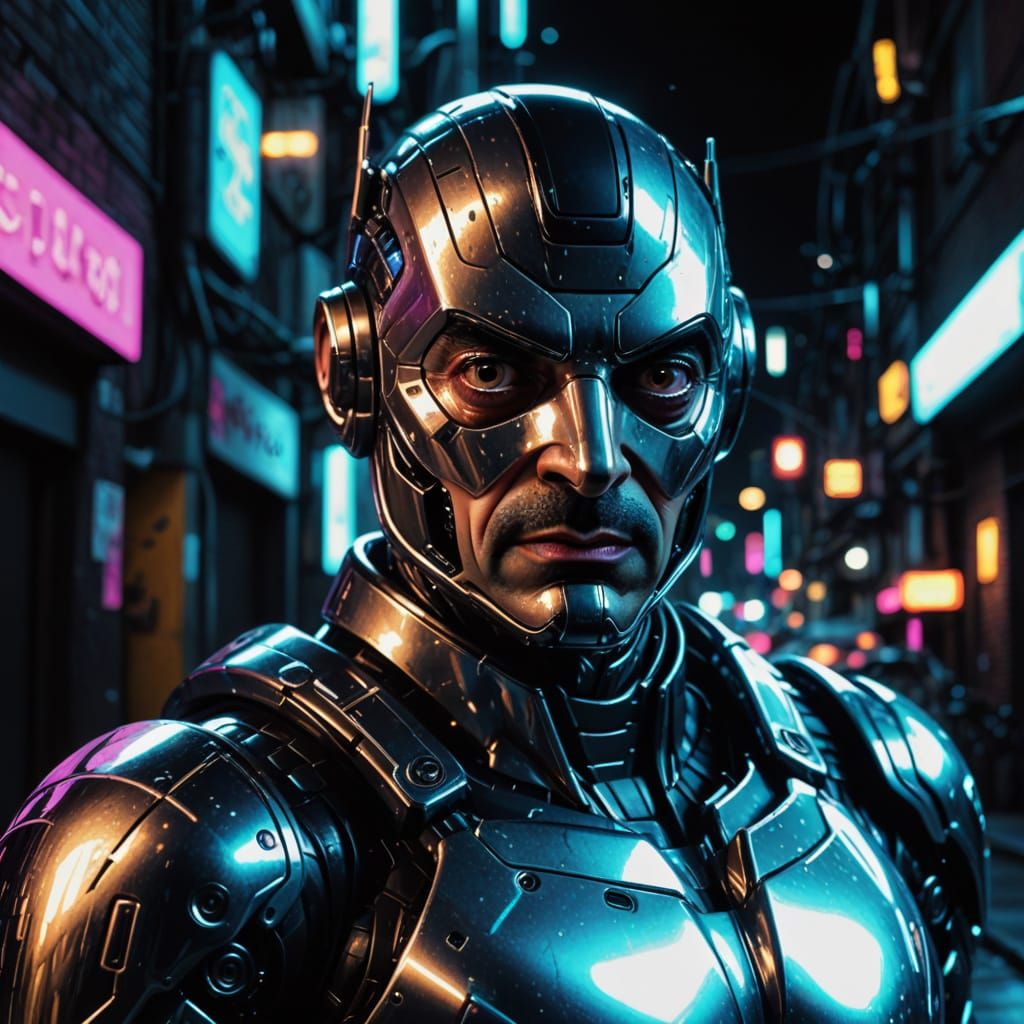 Mr. Bean as RoboCop in Cyberpunk Style