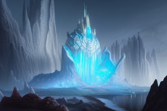Epic Crystal Spaceship Concept Art in Blue Ice