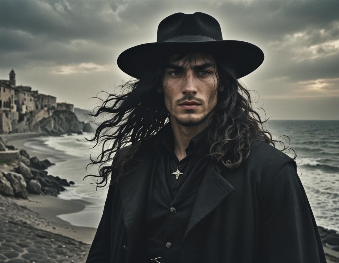 Hunter in Coastal Italy: Dark Fantasy Film Still