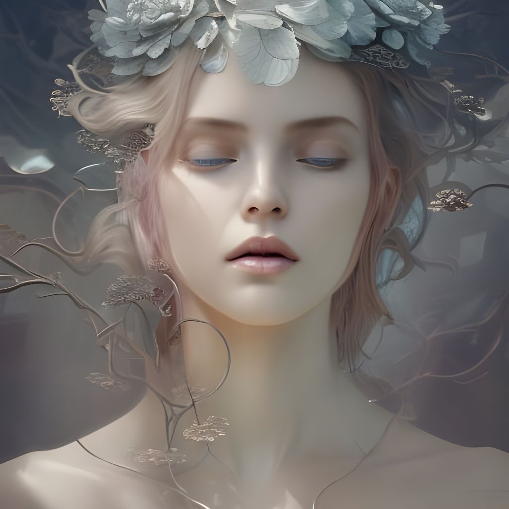 Magical Tree of Swirling Marble Water and Flowers