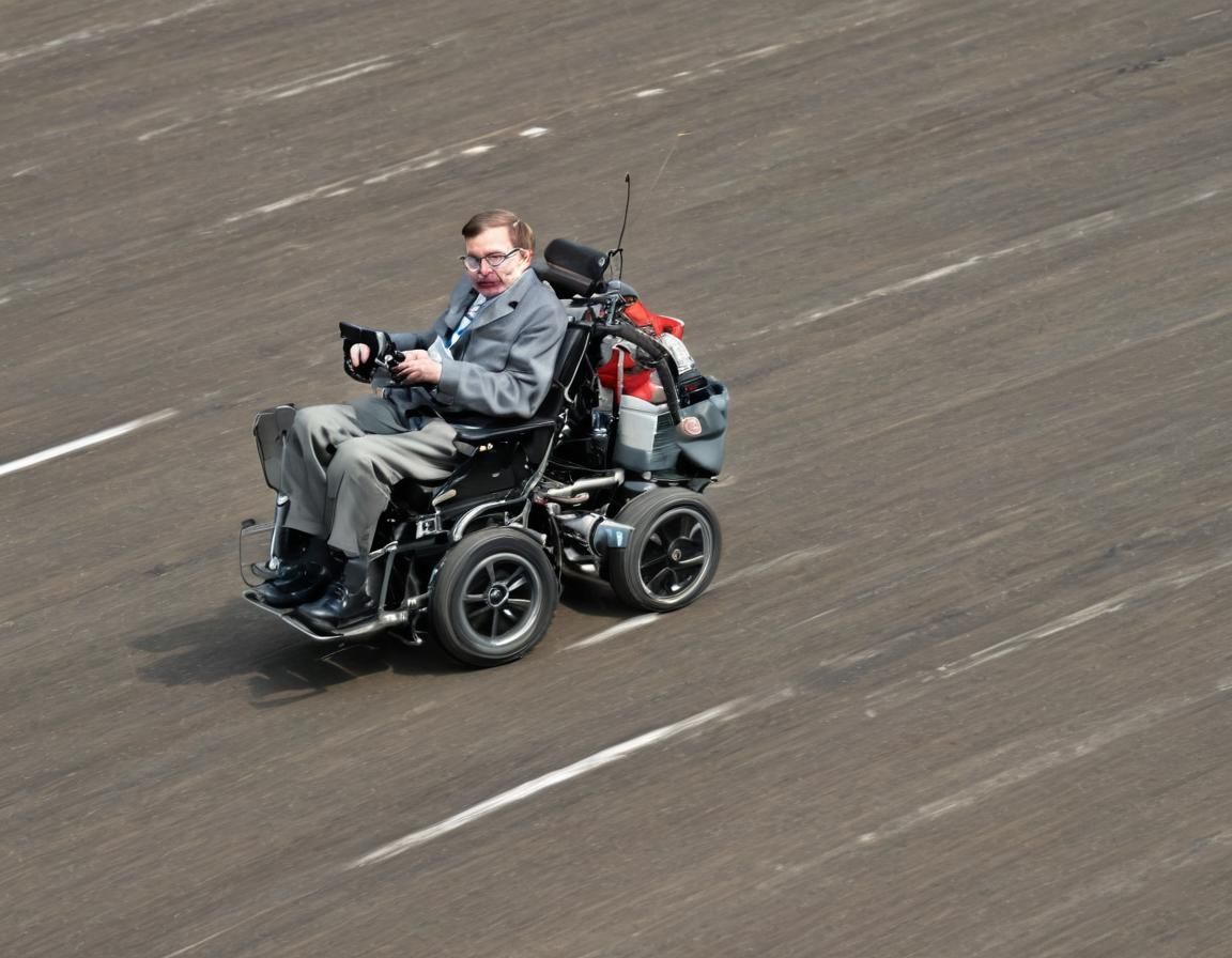 (Stephen Hawking in a rocket powered wheelchair in a race:1.5)
