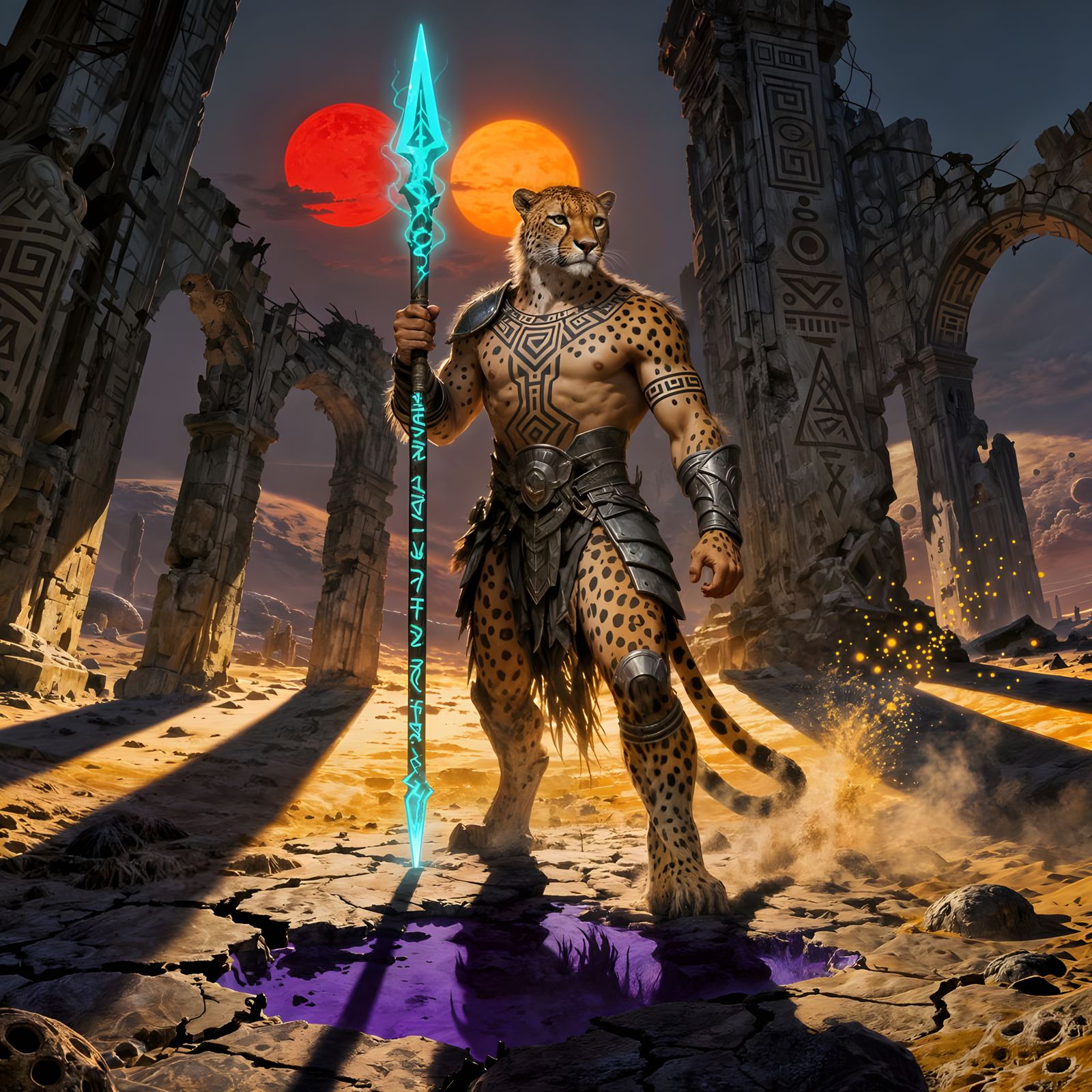 Cheetah Warrior on Alien Planet in Fantasy Art Style