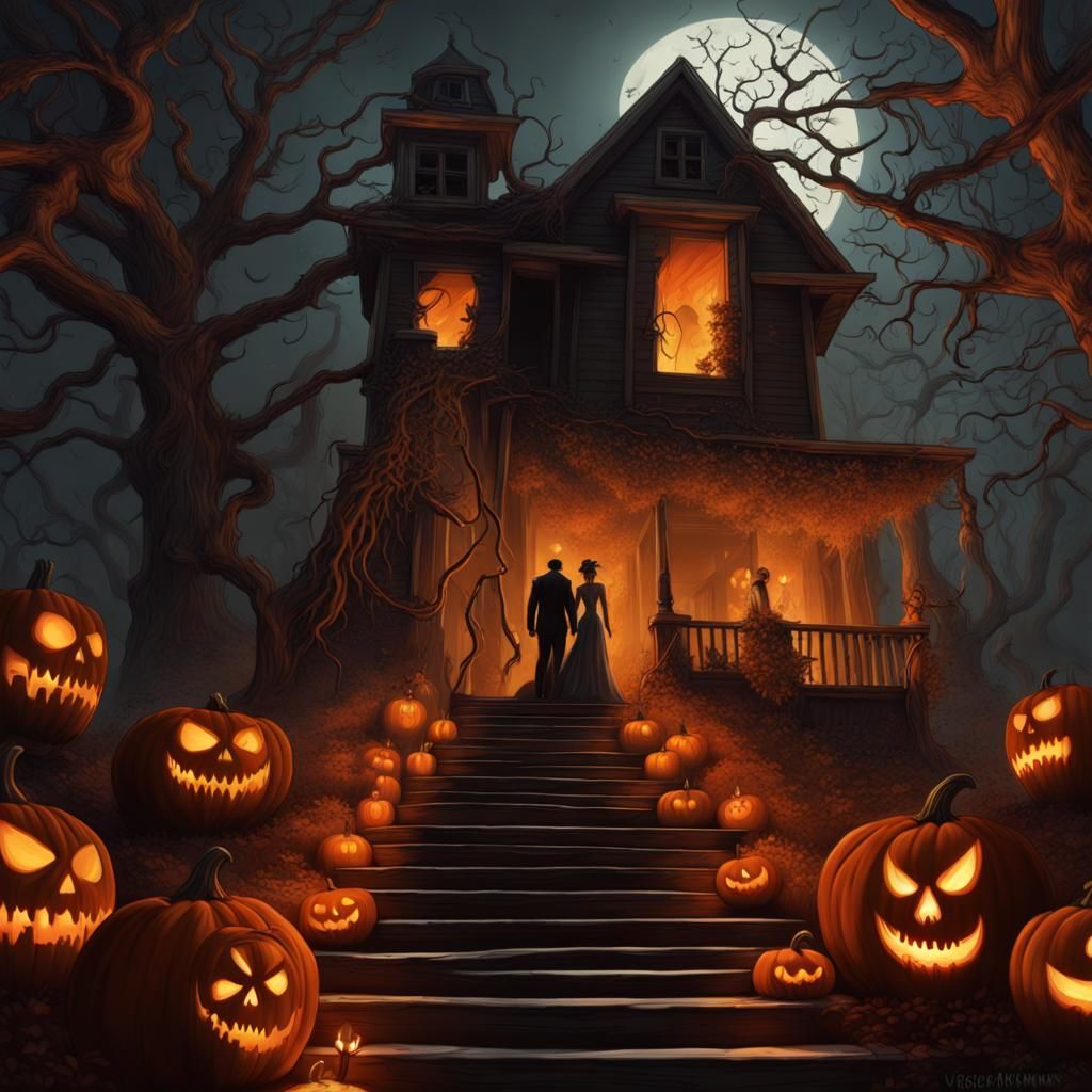 Eerie Wedding Nightmare: Creepy Halloween Horror Art