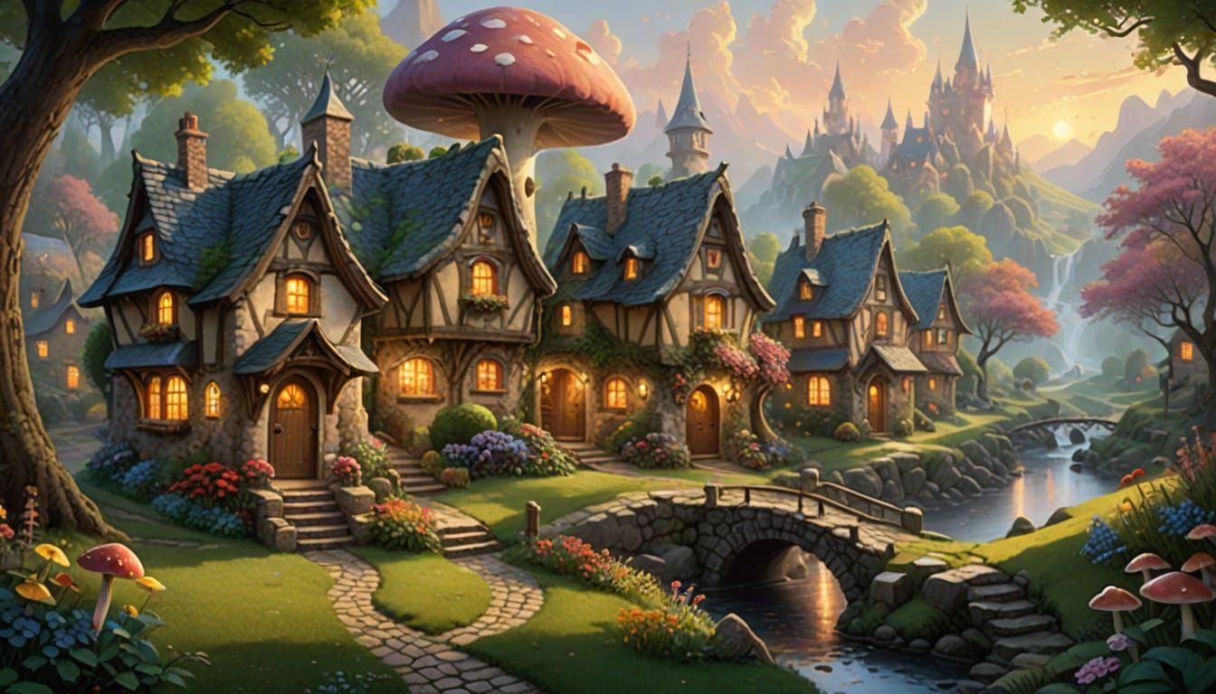 Enchanted village in a magical forest