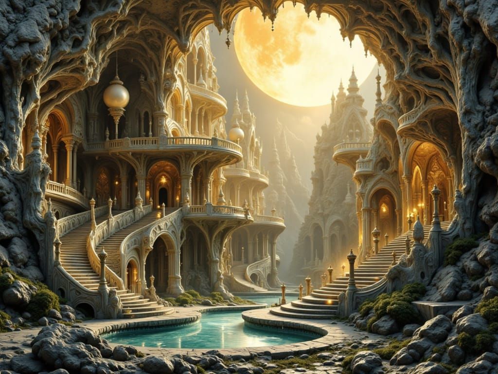 Abandoned Moonlit Temple City in Ruins