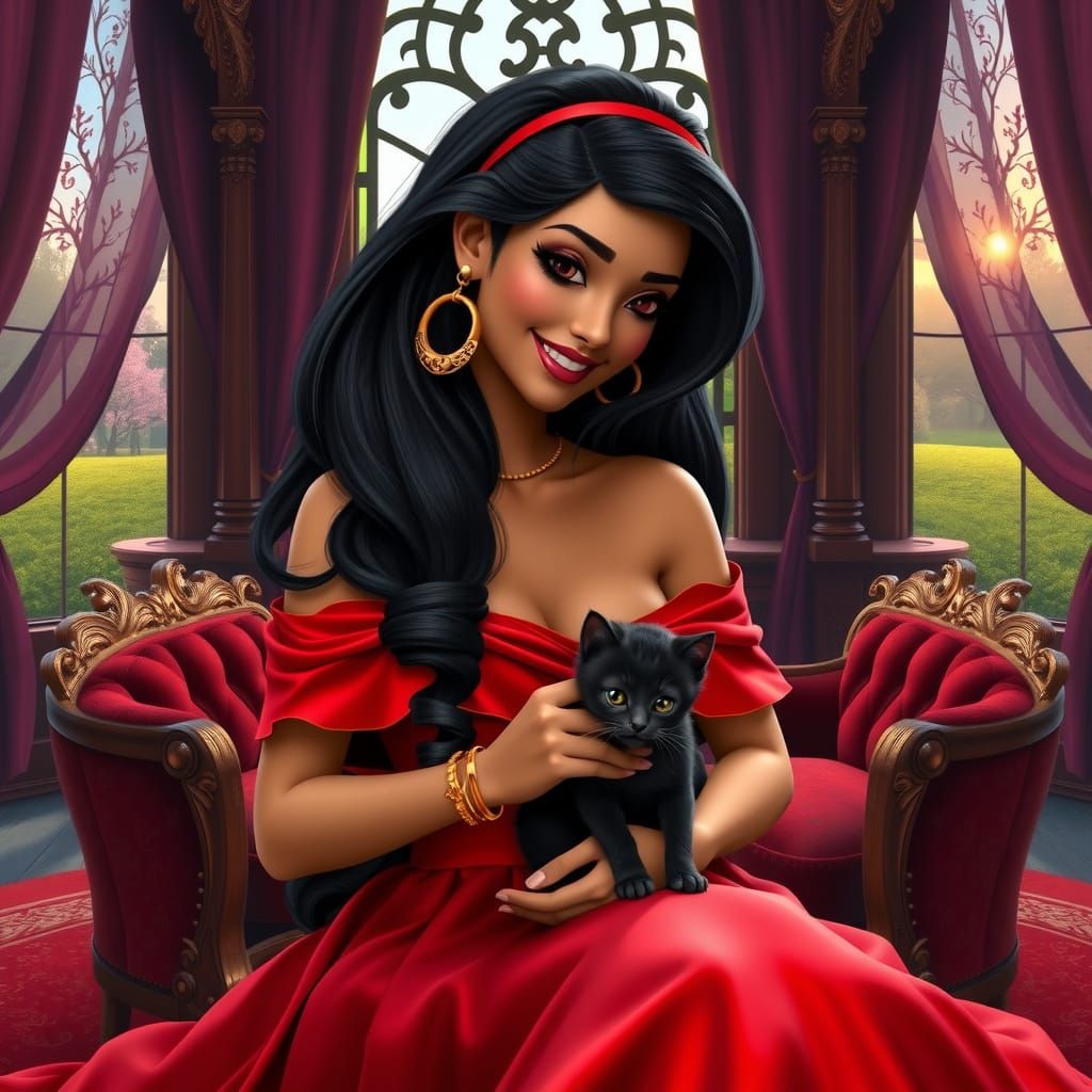 Esmeralda in Opulent Room, Hyperdetailed Digital Art