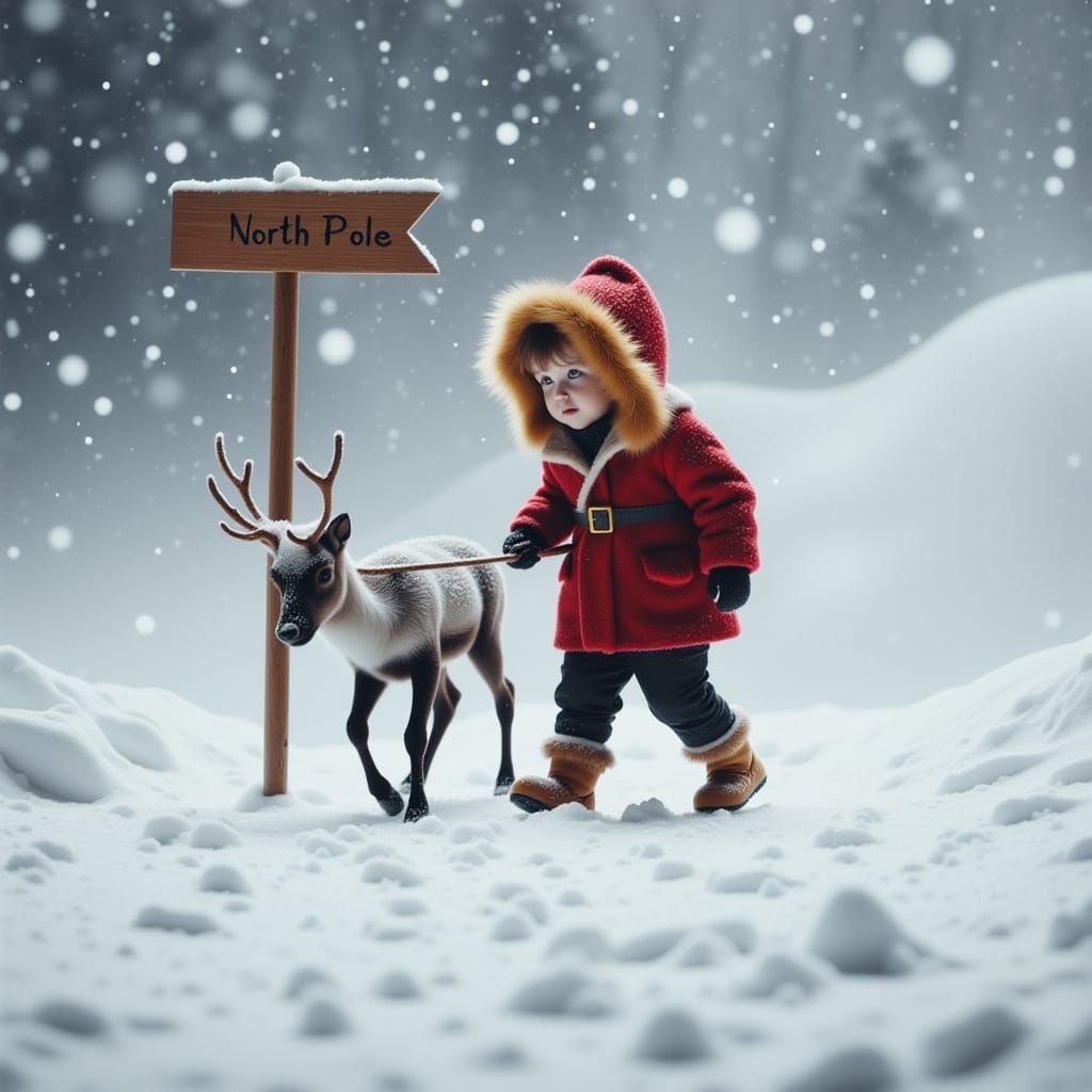 Baby Santa Pulls Reindeer Through Fierce Blizzard