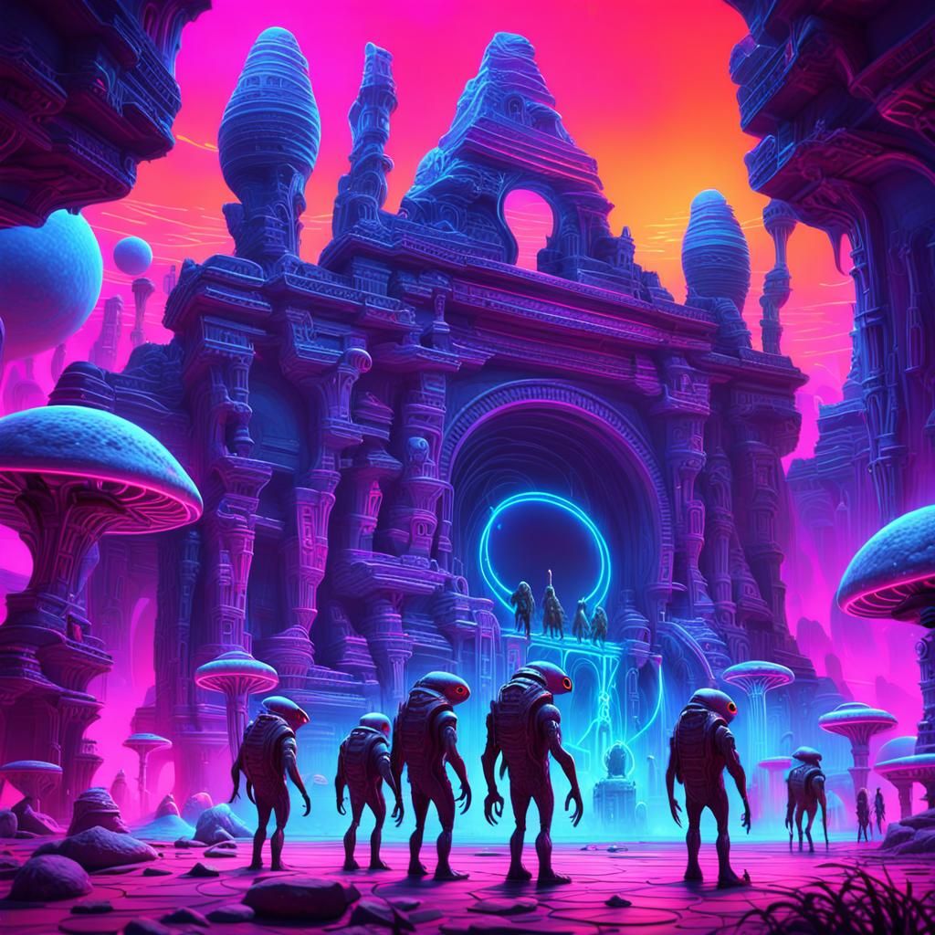 Alien Creatures Explore Mystical Lost City in 3D