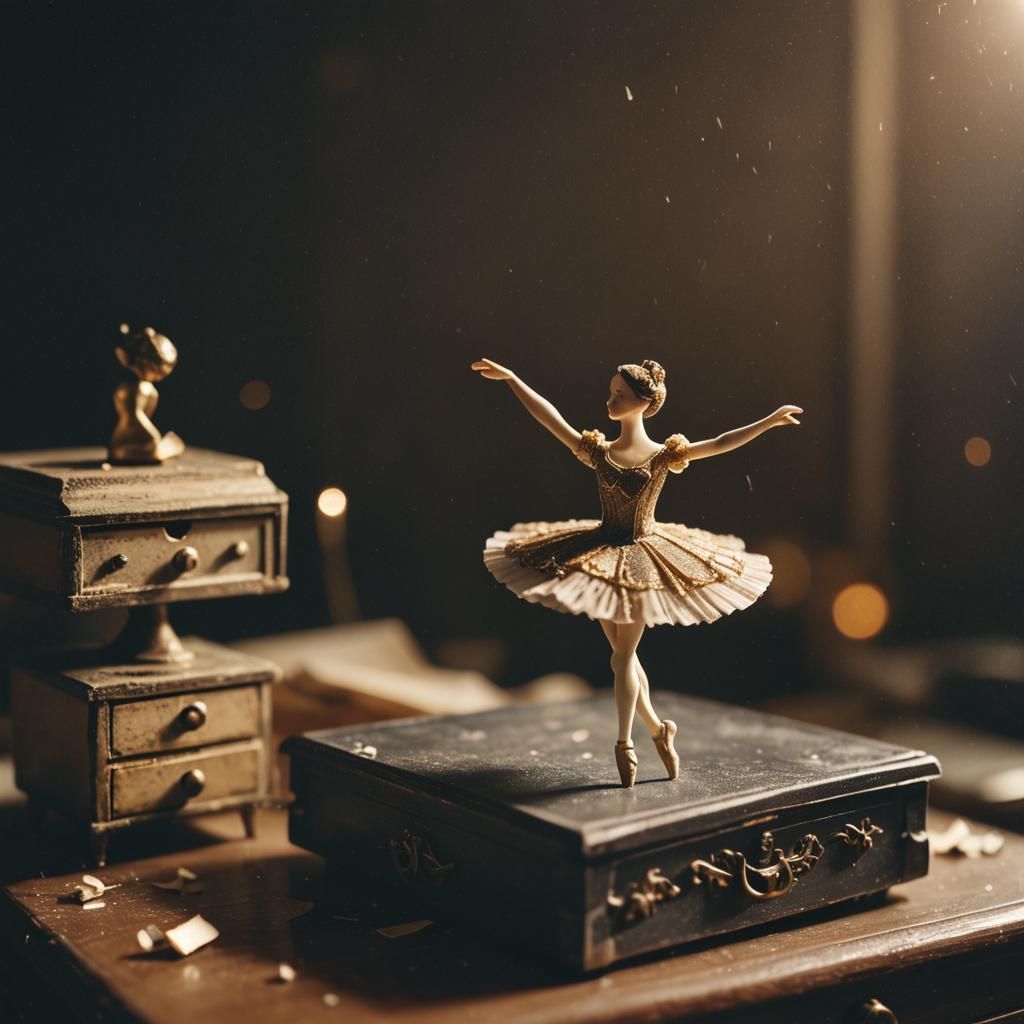 Moody Macro Photograph of Broken Ballerina Music Box