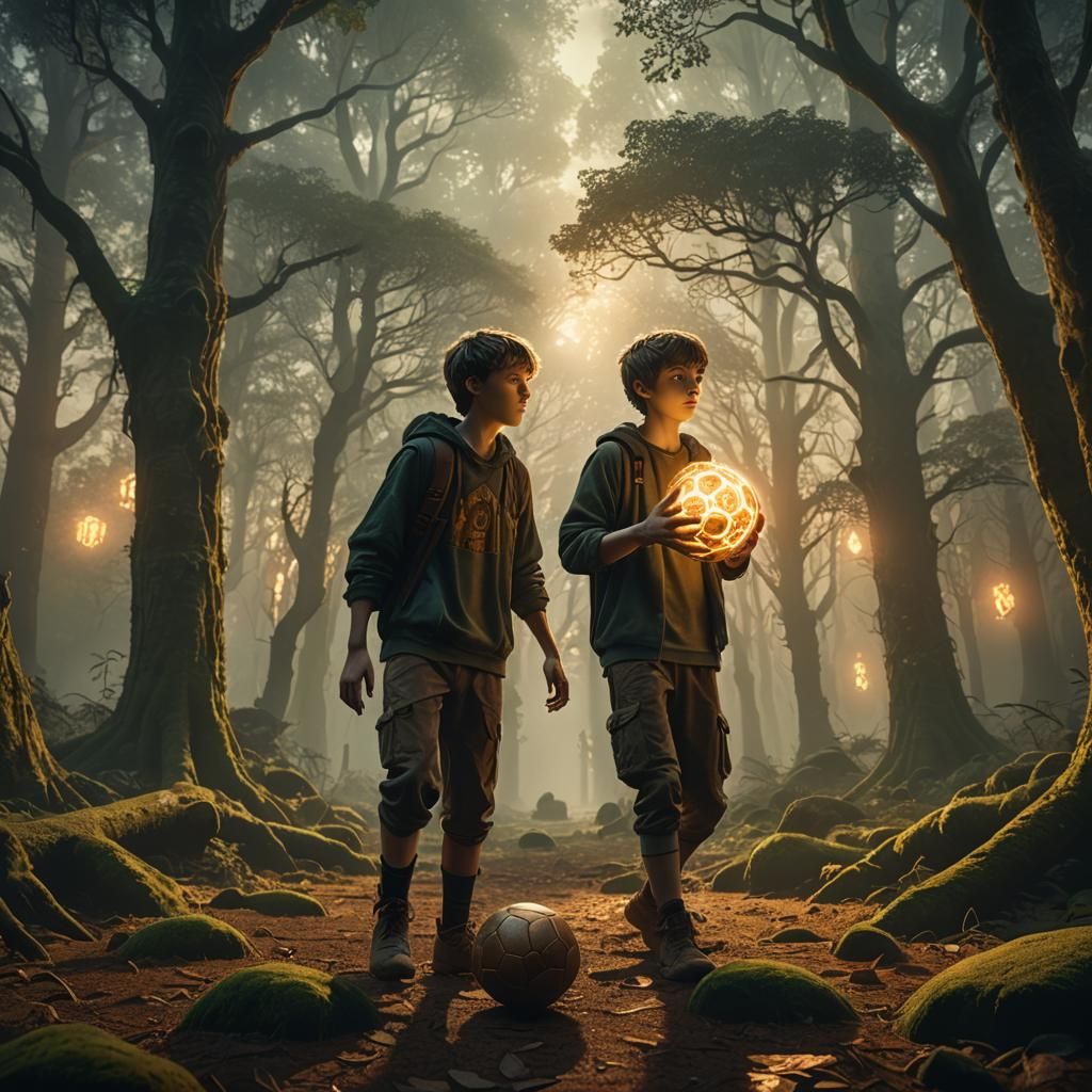 Mystical Forest: Boy with Glowing Football