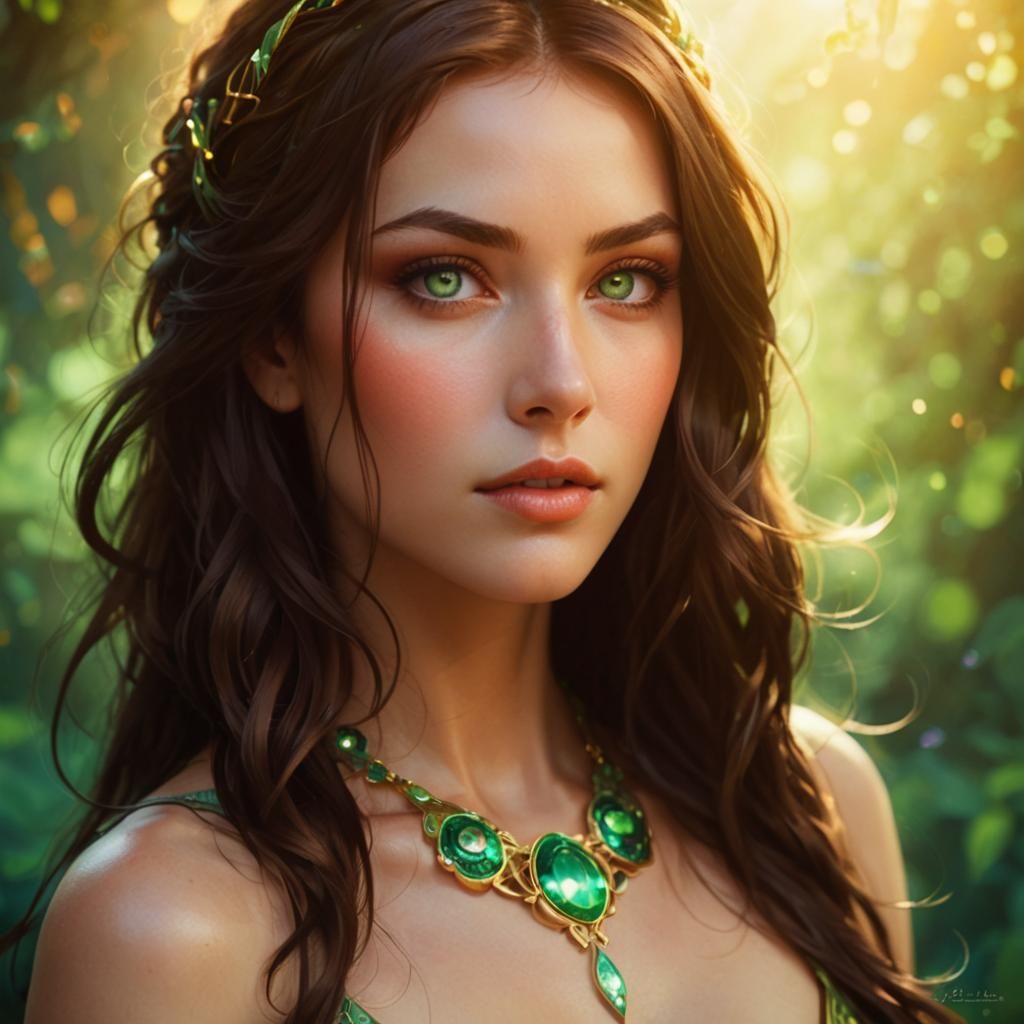 Brunette Woman Portrait in Art Nouveau Style