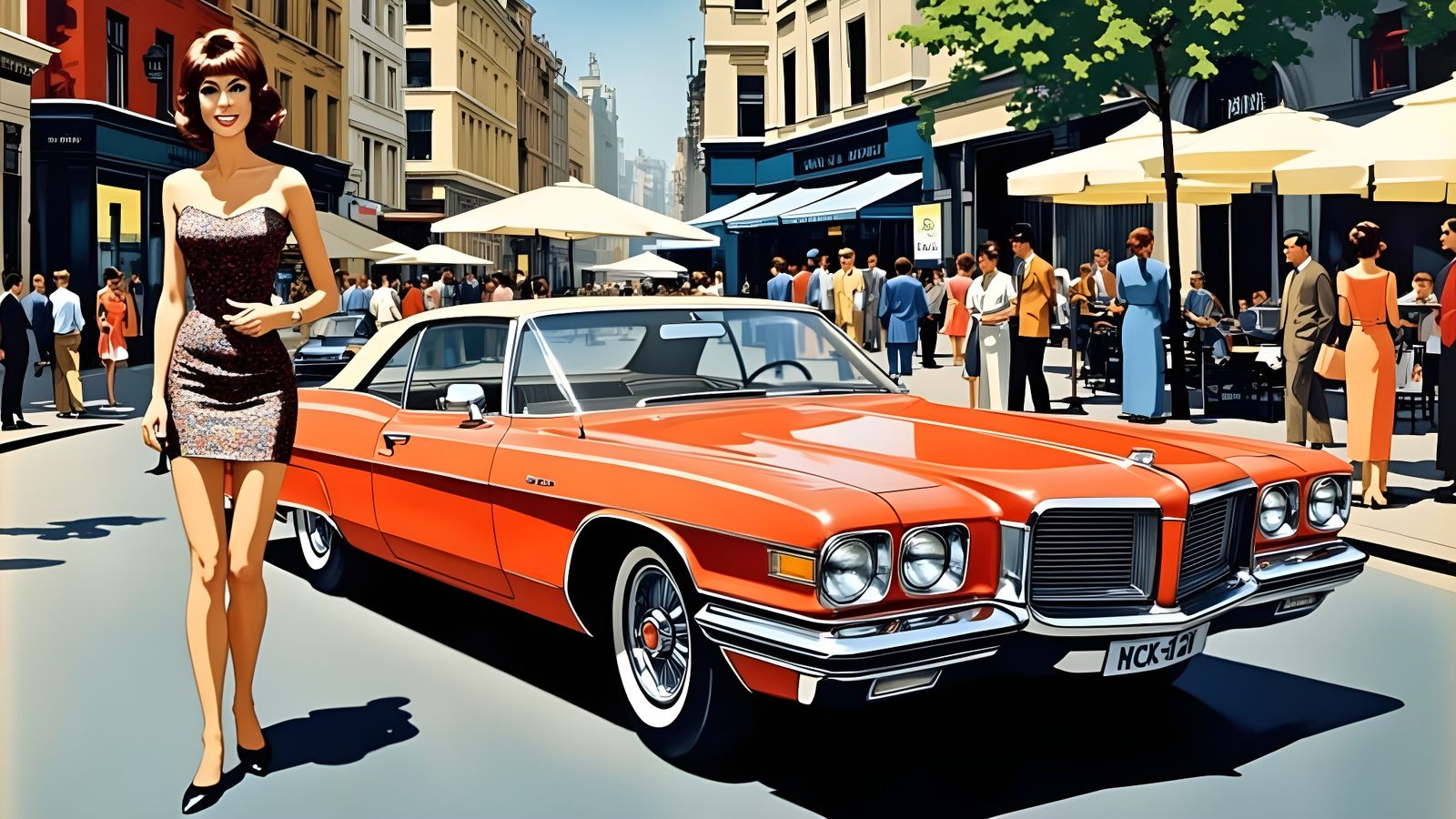 1960s Swinging London Street Scene With Vintage Car