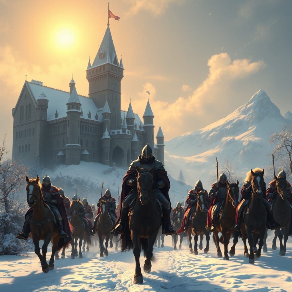 Majestic Castle in Winter Wonderland Scene