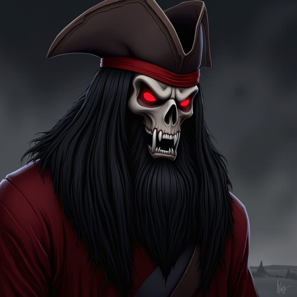 Skull Pirate Digital Illustration with Red Bandana