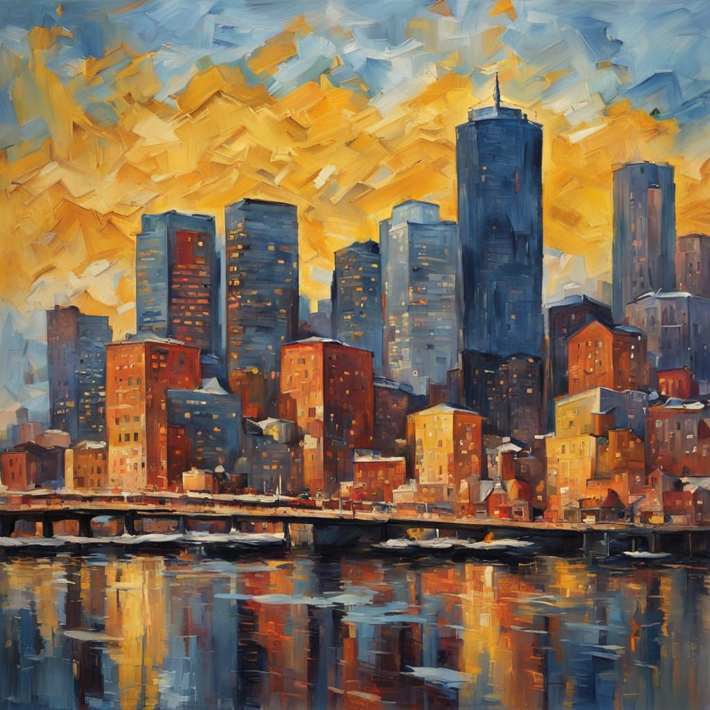 Boston Cityscape in Vibrant Neo-Expressionist Style