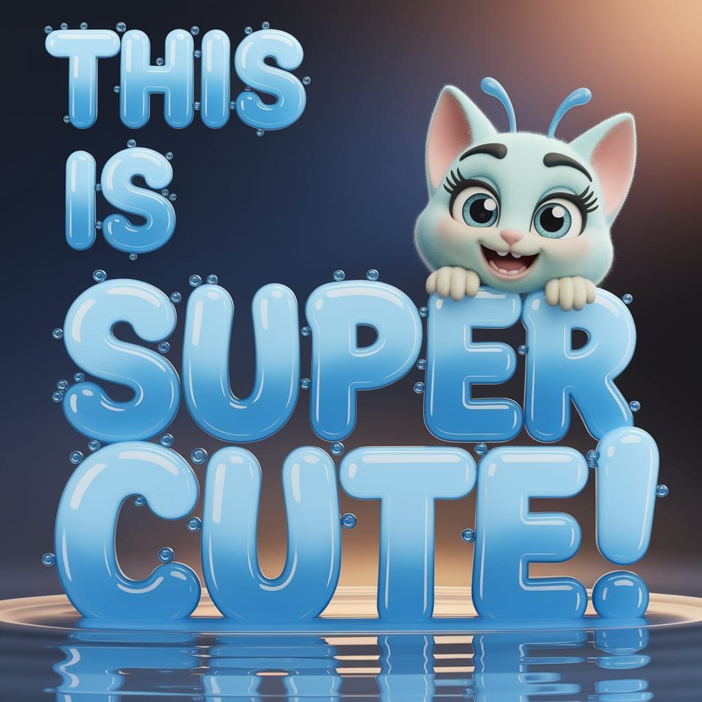 The text “THIS IS SUPER CUTE!” in bold, ICE BLUE liquid font...