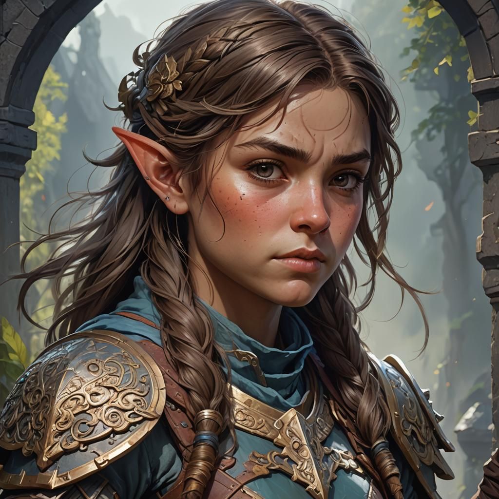 Halfling Warrior Portrait in Hyperdetailed Style
