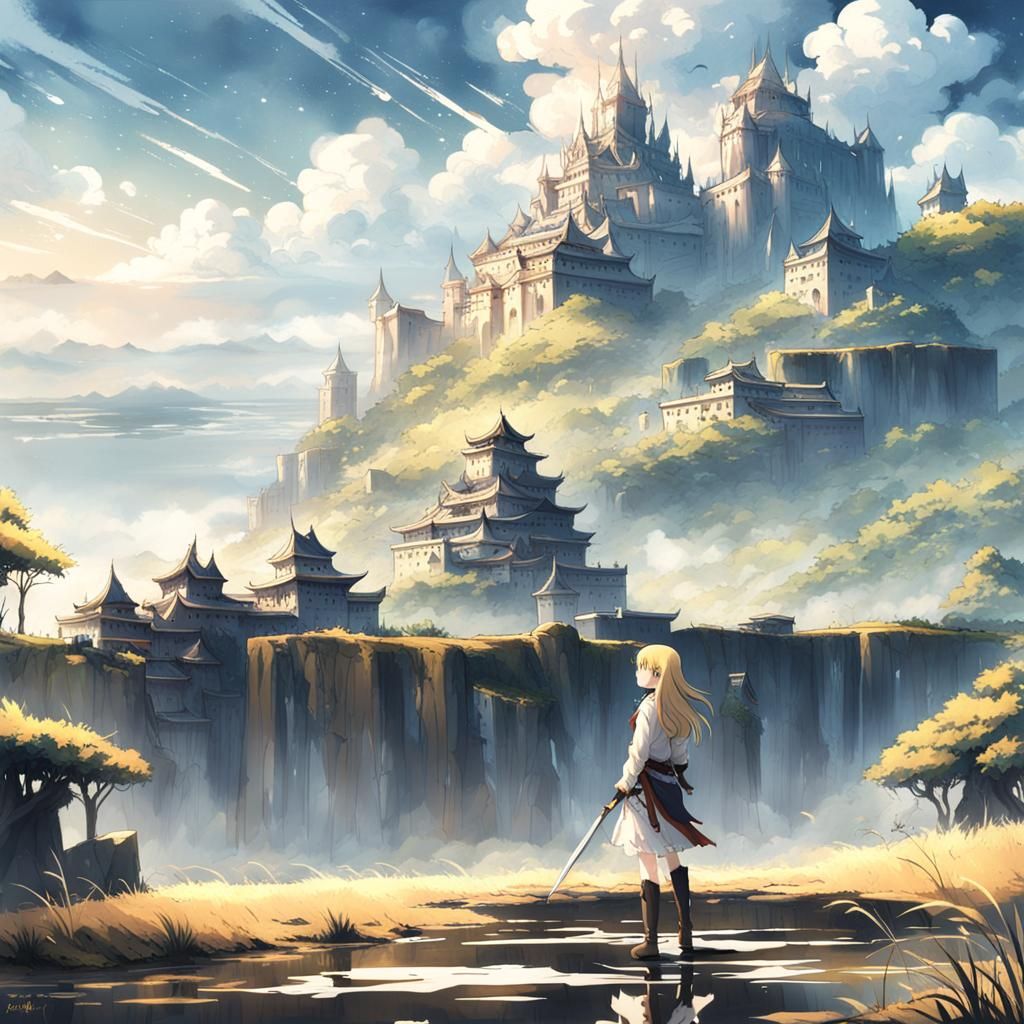 Anime Girl in Fantasy Landscape
