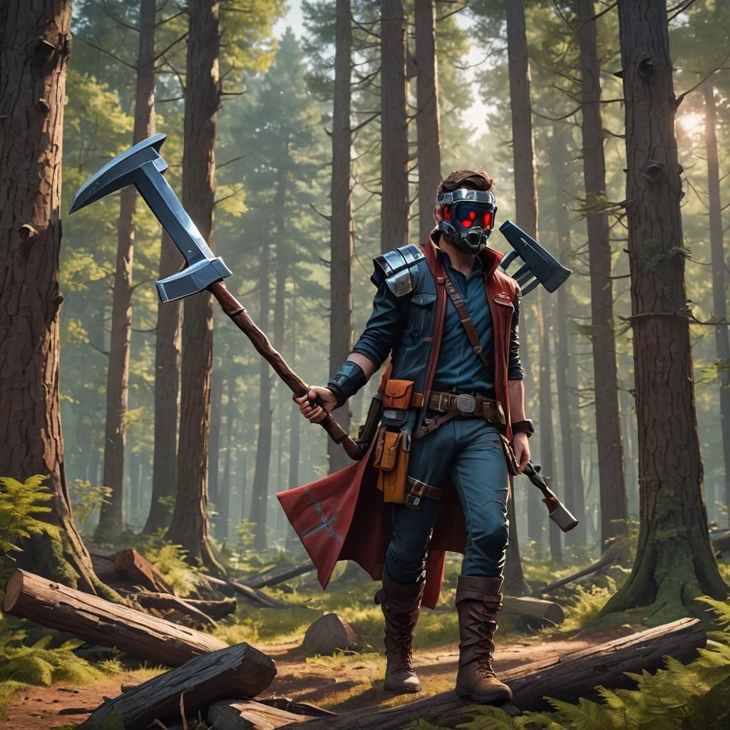 Star-Lord as 1970s Lumberjack in 3D Anime Style