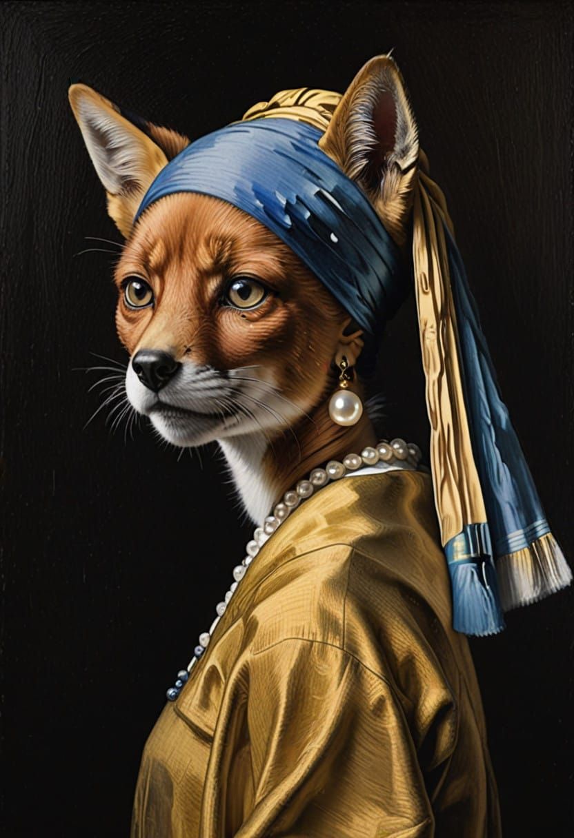 Fox Girl in Pearl Earring Masterpiece