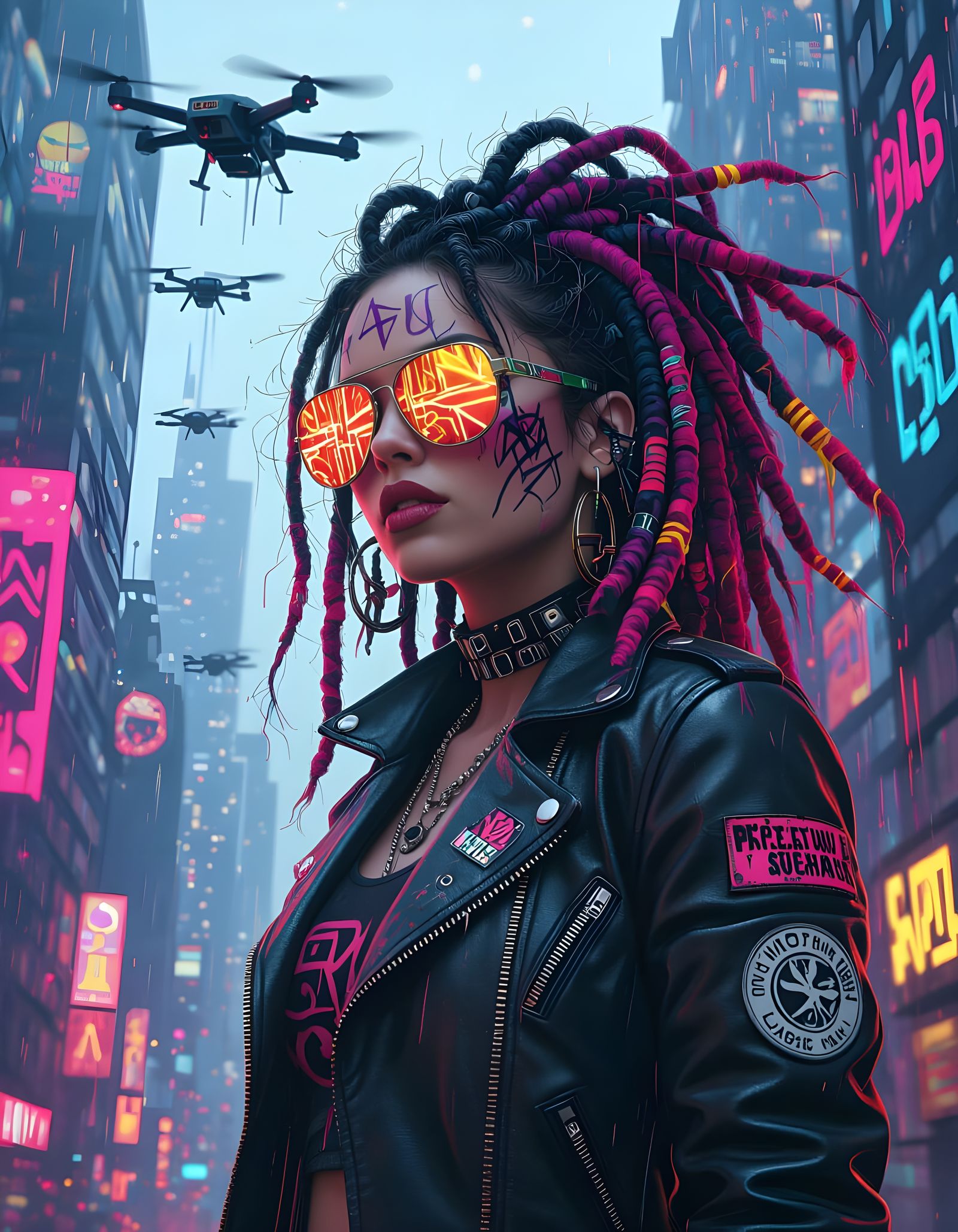 Mythpunk Medusa: Rebel Street Artist in Cyberpunk City