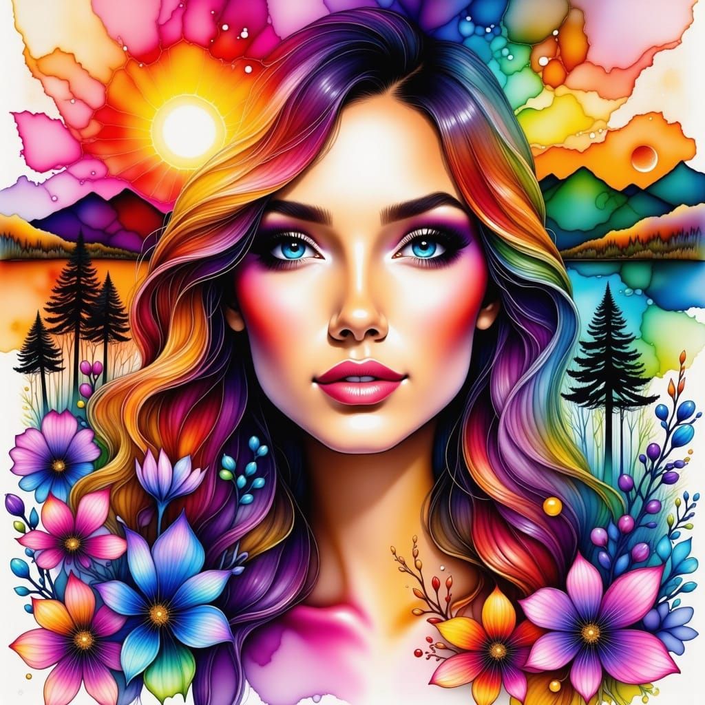 Luminous Alcohol Ink and Watercolor Landscape