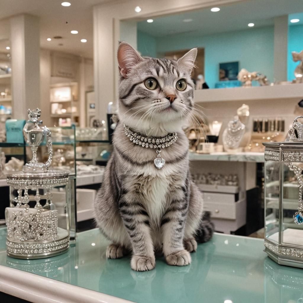 Cat Salesgirl at Tiffany's: A Whimsical Scene