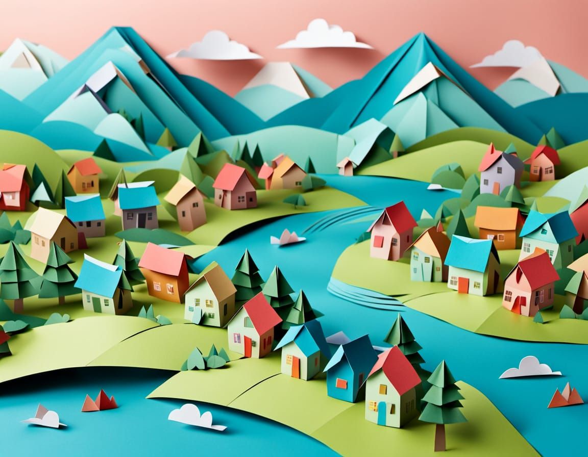 Whimsical Paper Village in a Cheerful Valley
