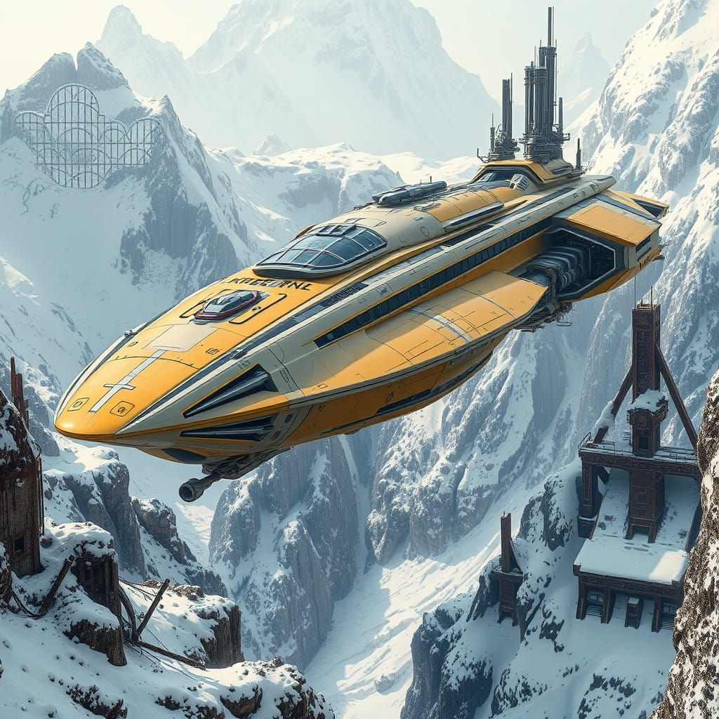 Sleek Futuristic Spaceship Amidst Ancient Ruins in Majestic ...