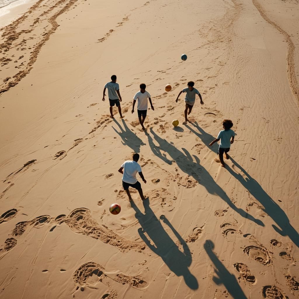 Friends Playing Soccer on Beach in Golden Light
