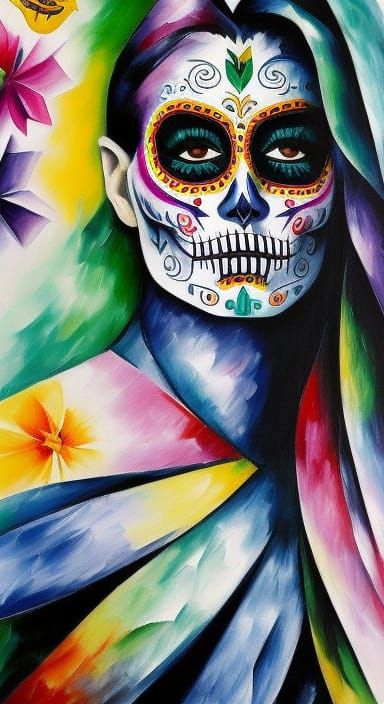 Dia de los Muertos Portrait in Charcoal Ink