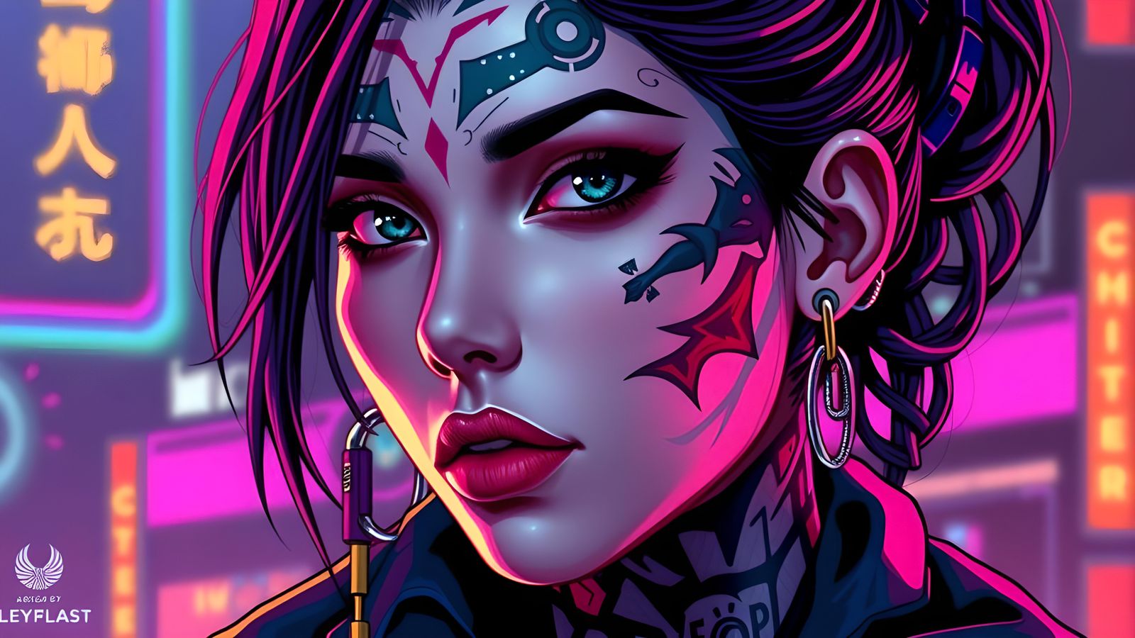 Cyberpunk Anime Woman Portrait in 8-bit Pixel Art