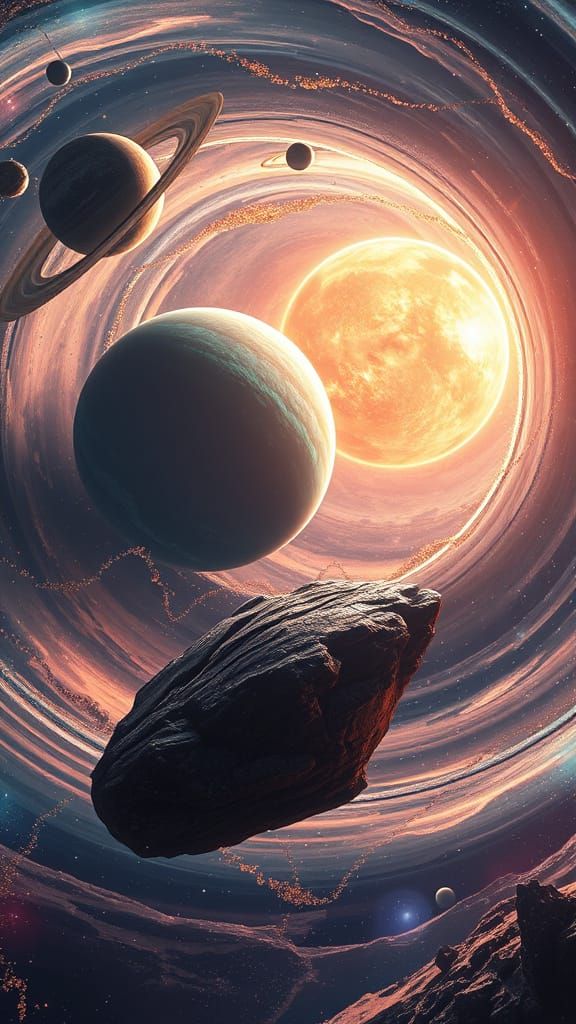 Swirling Celestial Bodies in a Dreamy, Ethereal Atmosphere