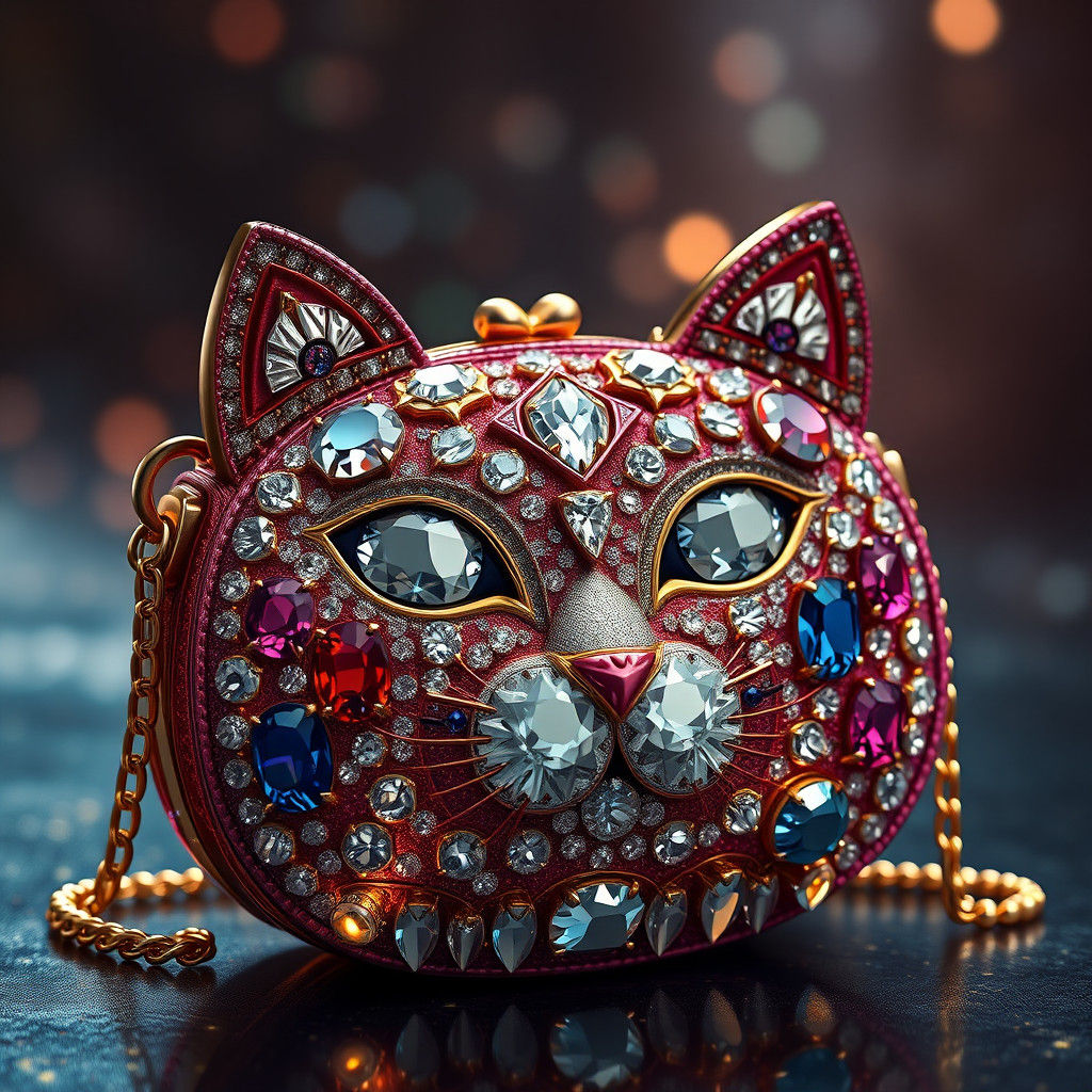 Luxurious Cat Purse with Cartier and Gucci Jewels